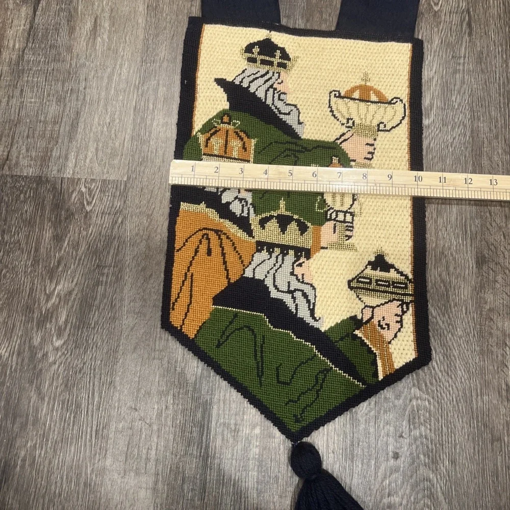 Vintage Needlepoint Wall Hanging - Christmas Nativity Three Kings